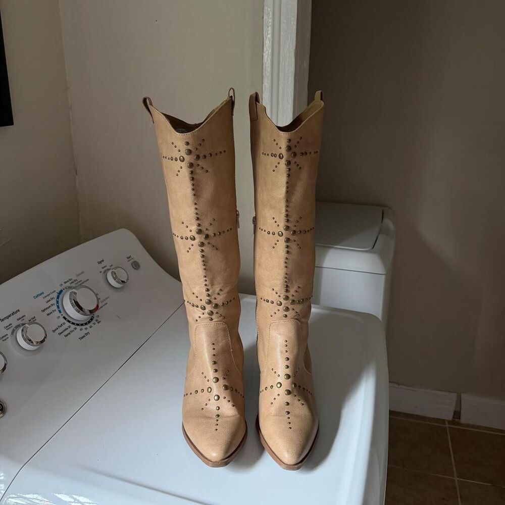 Tan studded Western boots